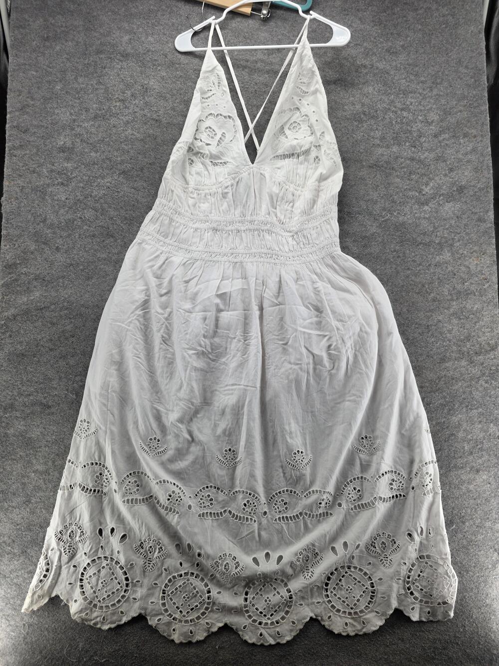 Future Collective Sundress Womens XL White Fit & Flare Smocked Embroidered